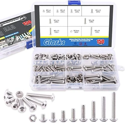 Afbeelding van Glarks 150Pcs M5 Rvs Knop Hoofd Hex Socket Cap Bouten Schroeven Moeren Assortiment Kit