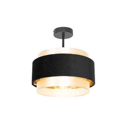 Afbeelding van QAZQA Moderne plafondlamp zwart met goud Elif