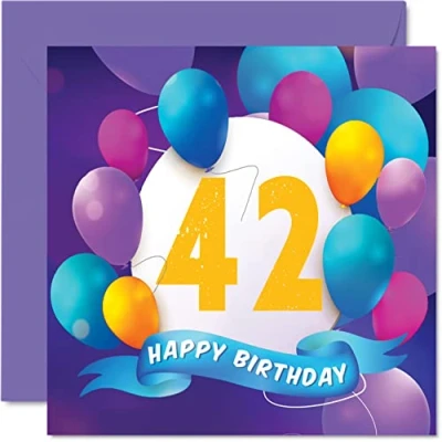 Afbeelding van 42e verjaardagskaart voor mannen vrouwen ballonfeest gelukkige verjaardagskaarten 42 jaar oude man vrouw broer zus mama papa tante oom beste vriend neef, 145 mm x verjaardag wenskaarten cadeau