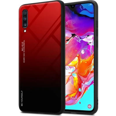 Afbeelding van Cadorabo Hoesje geschikt voor Samsung Galaxy A70 / A70s in ROOD ZWART Tweekleurige beschermhoes van TPU silicone Case Cover en achterzijde gehard glas
