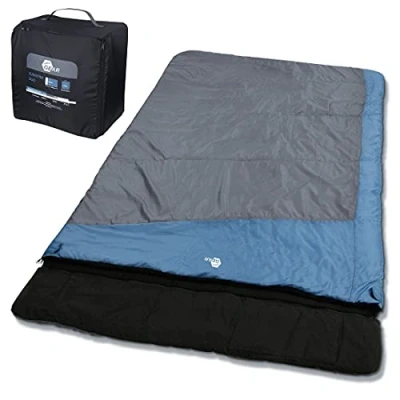 Afbeelding van your GEAR Sumatra Duo 2 persoonsslaapzak, 7 C, dubbele dekenslaapzak, 230 x 160 cm, voering van 100% katoen, blauw/grijs