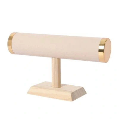 Afbeelding van Armbandhouder standaard, armband organisator display, organizer, horloge opslag houder, T bar sieraden display standaard voor thuis organisatie (beige flanel)