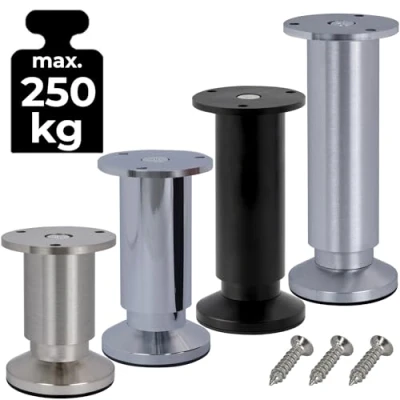 Afbeelding van Set van 4 meubelpoten, bankpoten, geborsteld roestvrij staal, hoogte 12 cm, diameter 38 mm, belastbaar tot 250 kg, sofa, bed, kast, bank STAHLIA®