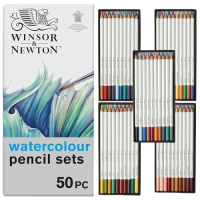 Afbeelding van Winsor &amp; Newton 2090009 Studio Collection aquarelpotlodenset 50 levendige kleuren in een metalen doos, onbreekbaar, zachte kleurafgifte, schilderpotloden voor volwassenen en kunstenaars
