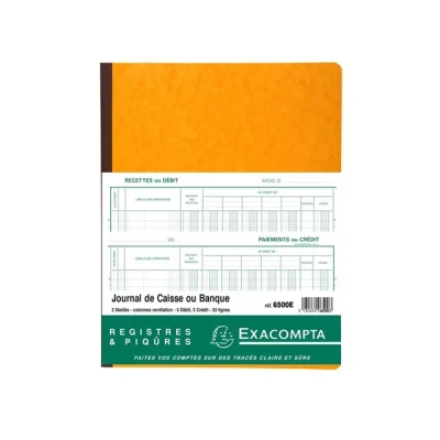 Afbeelding van Exacompta 6500E Kassa of Bank Krant Verticaal Picked 32 x 25 cm 80 pagina&#039;s 33 regels 110 g/m² papier, 2 labels, ventilatierolommen: 5 doorvoer, credit. Willekeurige kleur