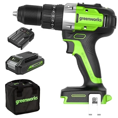 Afbeelding van Greenworks 24V Borstelloze Klopboormachine 60Nm Kit Inclusief 1X2Ah Accu 2A Lader &amp; Tas