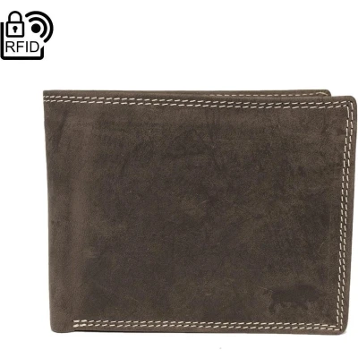 Afbeelding van Leren Portemonnee Heren Donkerbruin Met Groot Ritsvak RFID Anti Skim Vintage Leer