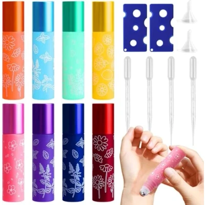Afbeelding van UMILKI roll on glazen flessen, 10 ml, flessen voor etherische oliën, rollerflessen met roestvrijstalen ballen, navulbare ml parfums (met trechter,