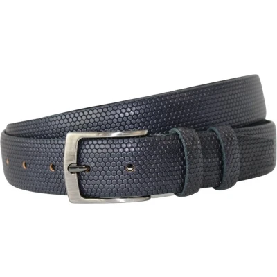 Afbeelding van Luxe Italiaanse heren riem Donkerblauw/Navy Honinggraat print Riemmaat 105 Leren Nette Kostuum Ceintuur
