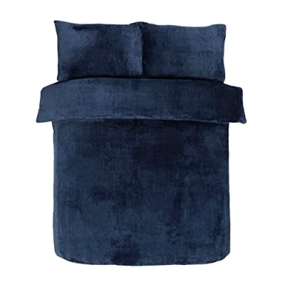 Afbeelding van Sleepdown Wafel Teddy Fleece Marineblauw Warm en Gezellig Omkeerbaar Zacht Dekbedovertrek Quilt Beddengoed Set Met Kussenslopen Super King (260 cm x 220 cm), Polyester