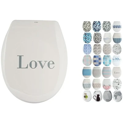 Afbeelding van MSV Design WC bril, automatisch sluitend, Fast Fix/bevestiging, bevestiging met druk op de knop, bril deksel Love White