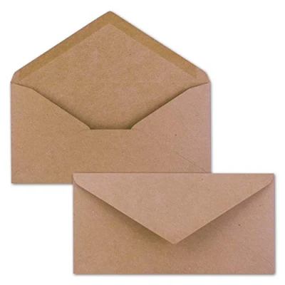 Afbeelding van enveloppen van kraftpapier, DIN lang, roze, nat plakrand, 11 x 22 cm, gerecycled papier, vintage 50 stuks NEUSER PAPIER