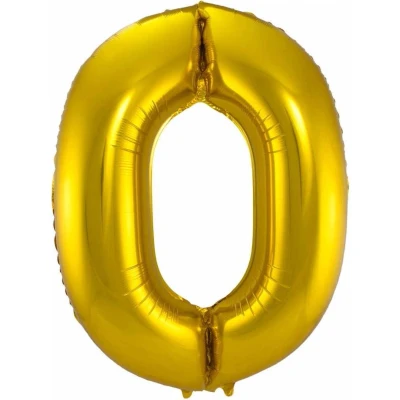 Afbeelding van Ballon Cijfer 0 Jaar Goud 36Cm Verjaardag Feestversiering Met Rietje