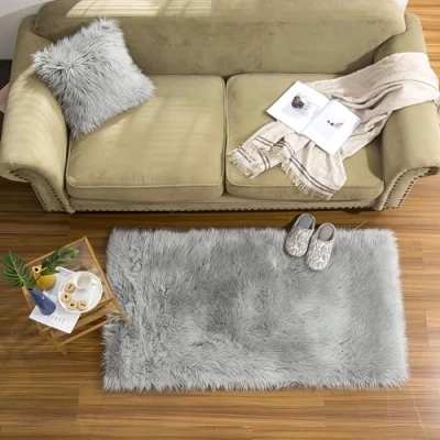 Afbeelding van Teppich Wölkchen Schapenvacht Tapijt, Imitatiebont Lamsvacht, Schapenvel Imitatievacht Kunstbont Tapijt Slaapkamer Woonkamer Wasbaar Bont Decoratiebont Grijs 80 x 120 cm Rechthoek