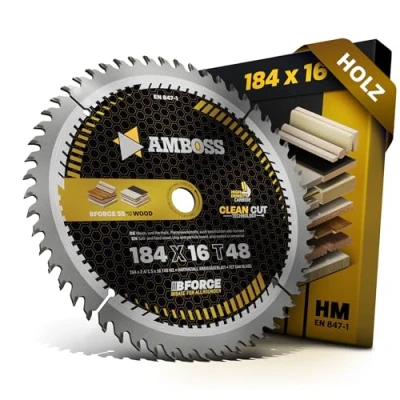 Afbeelding van HM cirkelzaagblad 184x16 Z48 wisseltand voor hout fijne snede. AMBOSS WERKZEUGE® zaagblad comp. naar Black &amp; Decker 374456 N. BD 59. 229. 865. 865 C. en nog veel