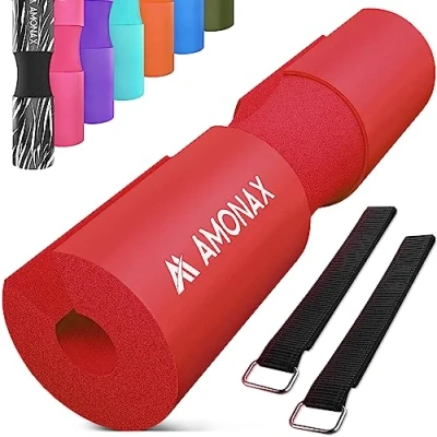 Afbeelding van AMONAX Barbell Squat Pad, extra dikke schuimvulling voor nek en schouderondersteuning, Heavy Duty Gym Fitness Workout Cover Vrouwen Hip Thrusts, Gewichtheffen zware squats (Rood)