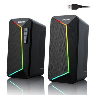 Afbeelding van SOULION R40 computerluidsprekers, 2.0 USB aangedreven pc luidsprekers, Desktop Gaming luidspreker met volumeregelingsknop, Bluetooth 5.3, Surround Sound Speaker voor laptop, tablets, muziekspeler
