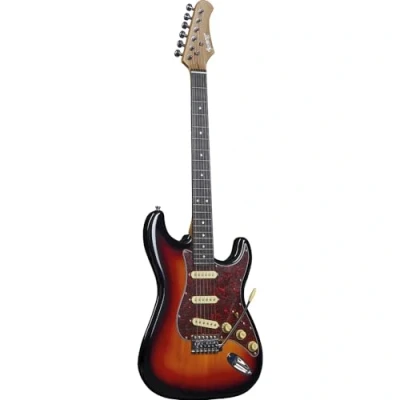 Afbeelding van Spencer by Eko ST10 Sunburst Elektrische gitaar, behuizing populier, hals van esdoorn, toets hars, 3 pick ups S S, volumeregelaar en 2 toonniveaus, 5 weg schakelaar, brug met tremolohendel,