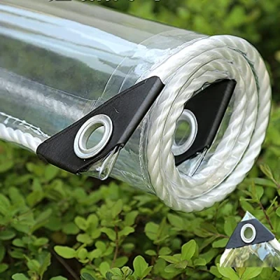 Afbeelding van Dekzeil, pvc, waterdicht, transparant, met ingestanste ringen, weerbestendig, slijtvast, opvouwbaar, 0,35 mm, regenbescherming, dekzeil voor tuinmeubelen, planten, kas, hondenhok, 1 x 1,5 m