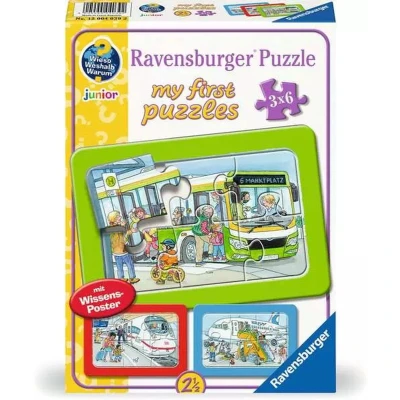Afbeelding van Ravensburger Kinderpuzzel 12004039 Reizen met bus, trein en vliegtuig mijn eerste puzzel 3x6 (18 onderdelen)