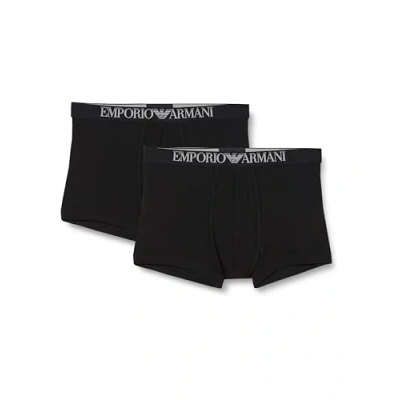 Afbeelding van Emporio Armani Heren geribbelde stretch katoen 2 pack Trunk, Marine/Marine, M, Marien/Marine, M
