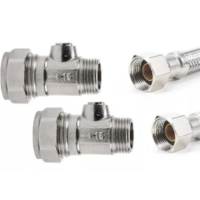 Afbeelding van TC Chrome 15 mm isolatieklep Bolofix x 3/8 inch mannelijk ijzer plat geconfronteerd sleufisolatieventiel voor flexibele kraanconnector slangpijpen pak van 2