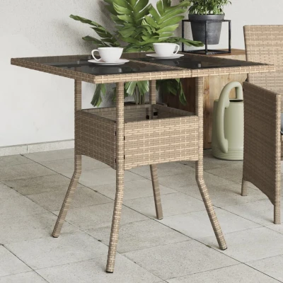 Afbeelding van Tuintafel met glazen blad 80x80x75 cm poly rattan beige