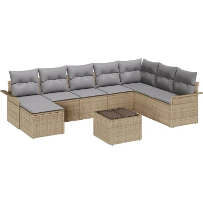 Afbeelding van vidaXL 9 delige tuinsofa set met kussens Beige Poly Rattan