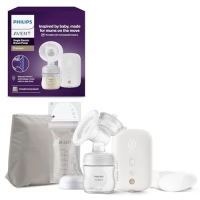 Afbeelding van Philips Avent enkele elektrische borstkolf, ziekenhuissterkte, stille en oplaadbare motor voor een discrete ervaring, waar je ook bent, reistasje, model SCF396/31