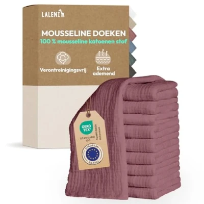 Afbeelding van Laleni spuugdoekjes baby in een set van 20 gemaakt puur katoen niet giftige mousseline doekjes 70x70 absorberende en wasbare babydoekjes als luiers rose