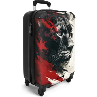 Afbeelding van NoBoringSuitcases.com® Handbagage koffer lichtgewicht Reiskoffer trolley Zwart wit panter met rode verf Rolkoffer wieltjes Past binnen 55x40x20 en 55x35x25