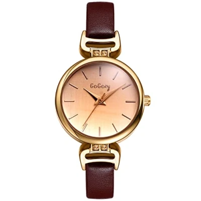 Afbeelding van JewelryWe Dameshorloge, analoog kwartshorloge, klassiek business casual horloge met leren armband voor vrouwen en meisjes, Type 2 rond, bruin, Riemen.