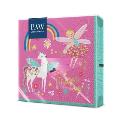 Afbeelding van PAW Papieren Servetten 3 laags (33 x 33 cm) I 20 Stuks Perfect voor Feesten, Verjaardagen, Vieringen Verjaardag Tafeldecoratie Kleurrijke met Motief Feeën Eenhoorn