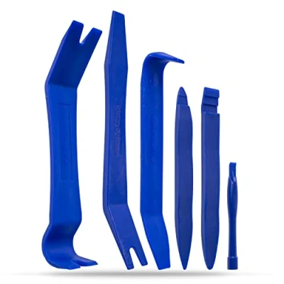 Afbeelding van Autodemontagegereedschapset, 6 delen, blauw, van PP, hefboomgereedschap voor het verwijderen raam en deurbekleding, sierlijsten, auto radio, enz., sierlijstwiggen auto&#039;s, flexibele plastic wiggen set