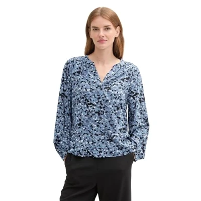 Afbeelding van TOM Tailor Gemusterte Blouse, Dames, Maat: 38, Navy watercolor squares design