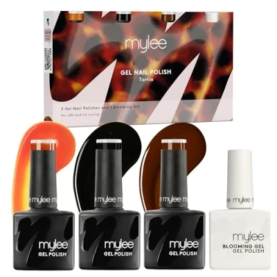Afbeelding van Mylee Tortie Quad, 3 x 8ml Gellak Kleuren &amp; 1 10ml Blooming Gel, Tortoiseshell Effect Aquarel Nail Art, UV/LED Manicure voor Salon Thuisgebruik Langhoudend Gemakkelijk Aan te Brengen