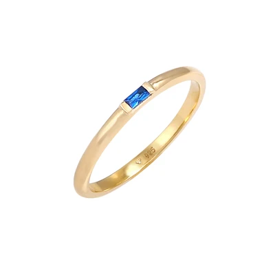 Afbeelding van Elli PREMIUM Dames Ring Rechthoek met Synthetische Saffier van verguld 925 Sterling Zilver