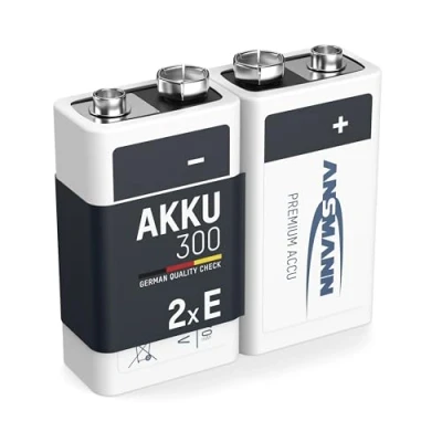 Afbeelding van ANSMANN 9 V accu 300 mAh NiMH (2 stuk) oplaadbare Volt E blokbatterijen, maxE geringe zelfontlading voor jarenlang gebruik