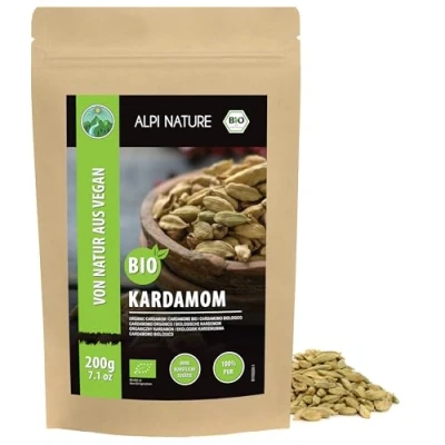 Afbeelding van biologische kardemom heel (200 g), kardemomzaad, kardemomzaden van gecontroleerde teelt, laboratoriumgetest, 100% zuiver en natuurlijk