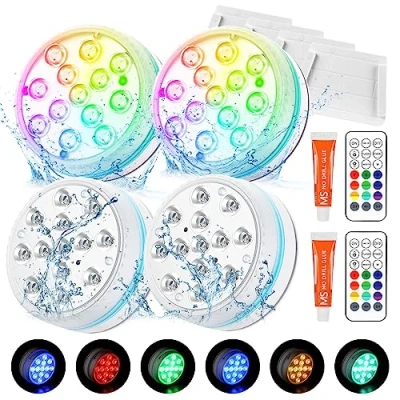 Afbeelding van Onderwaterverlichting, 4 stuks, multi kleurverandering, vijververlichting, onderwaterlicht met afstandsbediening, 13 leds, IP68 waterdicht, RGB, zwembadverlichting voor tuin, aquarium, vaas, badkuip,