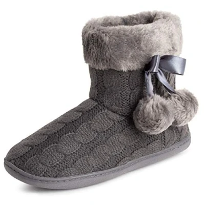 Afbeelding van Polar Dames Traagschuim Pom Winter Nepbont Luxe Pluche Gezellige antislip Indoor Outdoor Slippers Grijs Knitetd UK7 / EU40 YC0715