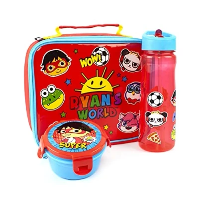 Afbeelding van Ryan&#039;s World Lunch Box Set voor Kinderen Jongens Geïsoleerde Tas, Waterfles &amp; Snackpot Avontuur met Rode Titan Superheld YouTube Merchandise Draag op je Rug Houdt Eten Vers