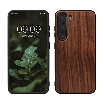 Afbeelding van kwmobile telefoonhoesje geschikt voor Samsung Galaxy S23 Hoesje met bumper in donkerbruin Backcover walnoothout