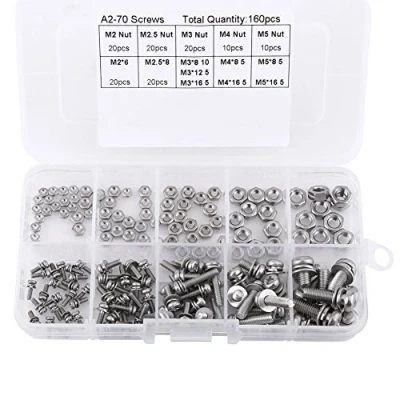 Afbeelding van 160pcs Kit Écrous Cylindrique Vis à Tête en Acier Inoxydable SS304 M2/M2.5/M3/M4/M5