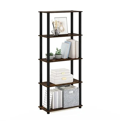 Afbeelding van Furinno Turn S 5 laags multifunctioneel rek displayrek met vierkante buizen, ontworpen hout, amberpijnen/zwart, 29,5 (D) x 59,9 (B) 145,8 (H) cm