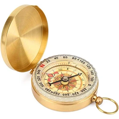 Afbeelding van Mitening Kompas voor buiten, draagbaar messing kompas, zakkompas, klassiek waterdicht marskompas, zakhorloge, flip open met lichtgevende cijfers, kamperen, wandelen, jagen en activiteiten in de