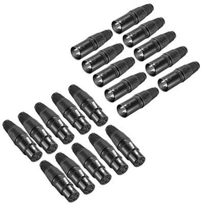 Afbeelding van Neewer Microslangaansluiting voor 3 polige XLR oplader, 20 stuks, audio aansluiting microfoonaansluiting met oplaadkabel, 10 mannelijke en vrouwelijke connectoren, van zinklegering