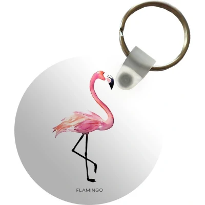 Afbeelding van Sleutelhanger Flamingo Waterverf Roze Plastic Rond Uitdeelcadeautjes