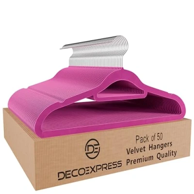 Afbeelding van Deco Express Fluwelen hangers, ruimtebesparende antislip kleerhangers voor kleding multipack (roze, 50 stuks)