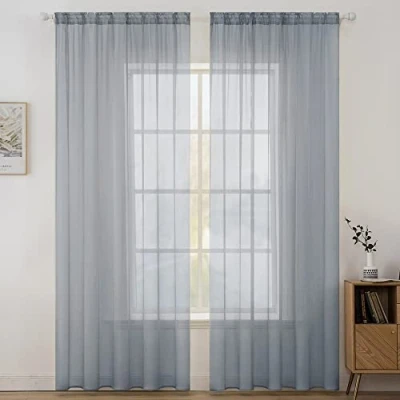 Afbeelding van MIULEE 2 Panelen, Zuivere kleur, Transparante raamgordijnen, Glad, Elegant, voor Ramen/Gordijnen/behandeling Slaapkamer, Woonkamer, Donkergrijs, 140 x 225 cm, Zakstang